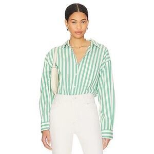 Pistola Sloane Oversized Button Down Shirt Green White Stripe Sz S Nice!